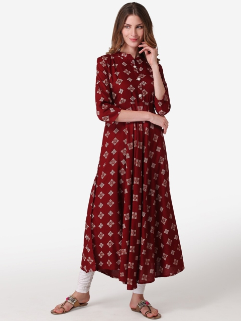 

FASHION DEPTH Women Maroon Ethnic Motifs Printed Anarkali Kurta