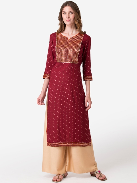 

FASHION DEPTH Women Maroon Ethnic Motifs Kurta