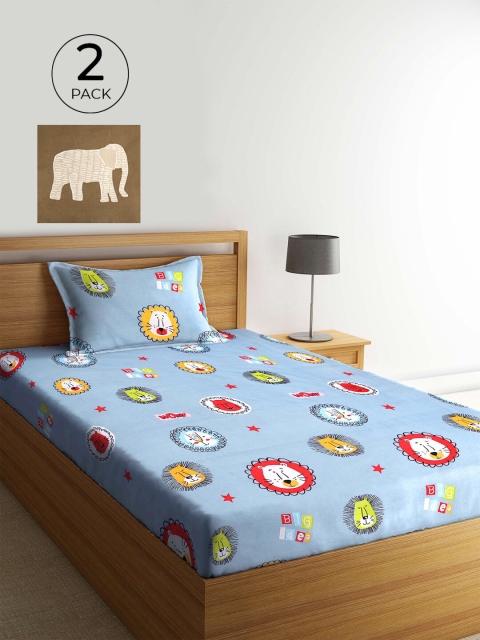 

KLOTTHE Blue & Red Graphic 210 TC 2 Single Bedsheet with 2 Pillow Covers