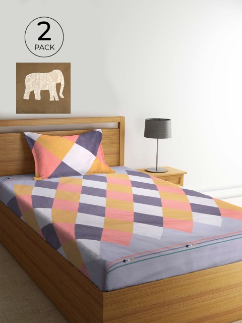 

KLOTTHE Brown & White Geometric 210 TC 2 Single Bedsheet with 2 Pillow Covers