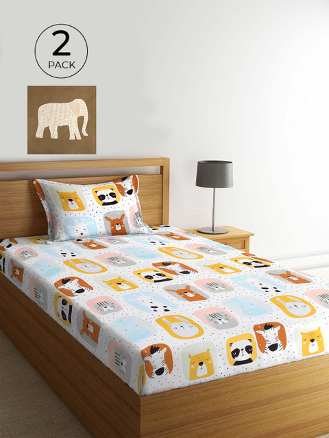 

KLOTTHE White & Yellow Graphic 210 TC 2 Single Bedsheet with 2 Pillow Covers