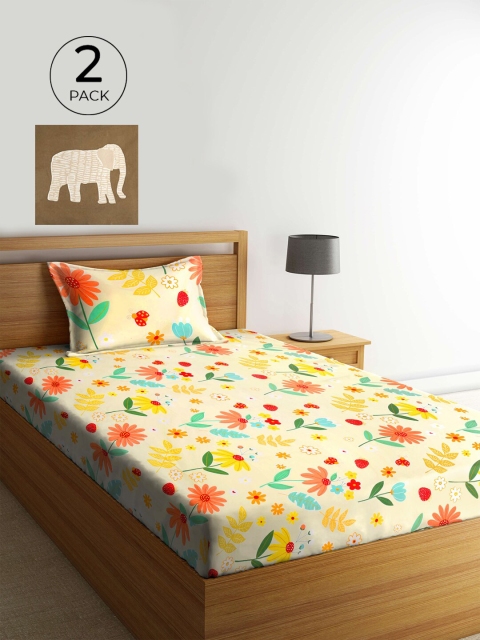 

KLOTTHE Brown & Beige Floral 210 TC 2 Single Bedsheet with 2 Pillow Covers