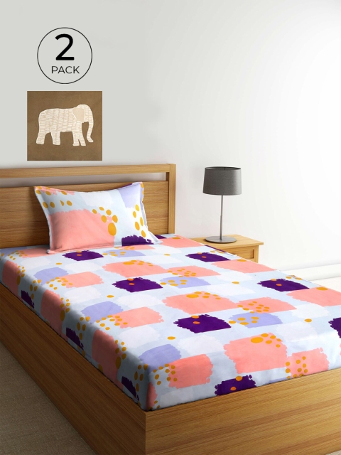 

KLOTTHE Pink & Blue Geometric 210 TC 2 Single Bedsheet with 2 Pillow Covers