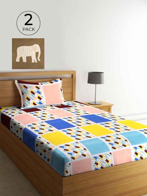 

KLOTTHE Brown & Pink Geometric 210 TC 2 Single Bedsheet with 2 Pillow Covers