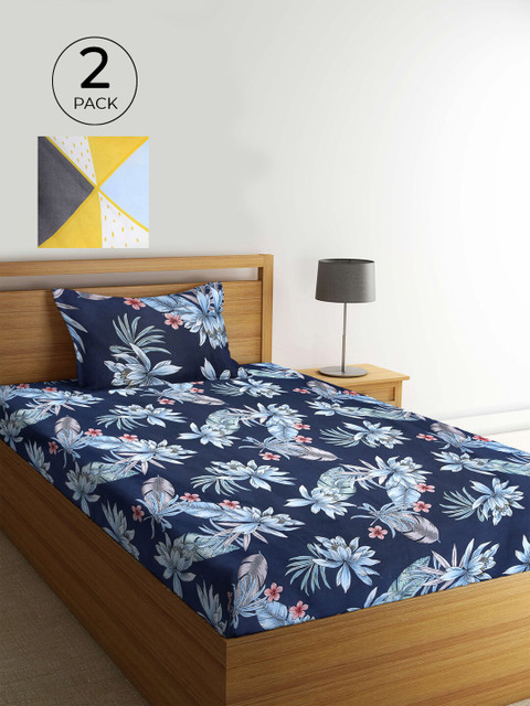 

KLOTTHE Blue & White Floral 210 TC 2 Single Bedsheet with 2 Pillow Covers