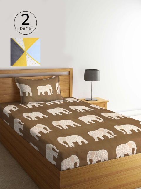 

KLOTTHE Brown & White Geometric 210 TC 2 Single Bedsheet with 2 Pillow Covers