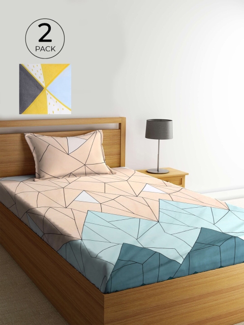 

KLOTTHE Pink & Yellow Geometric 210 TC 2 Single Bedsheet with 2 Pillow Covers