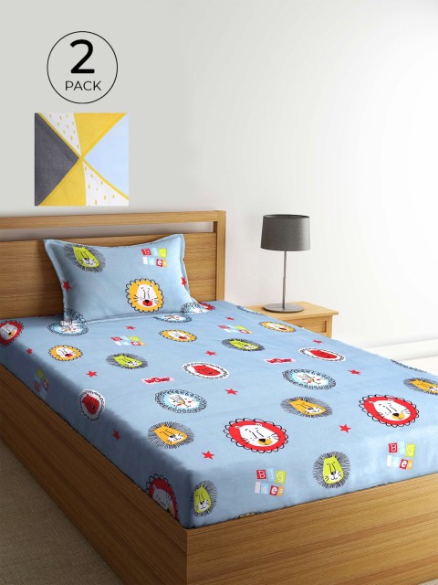 

KLOTTHE Yellow & White Geometric 210 TC 2 Single Bedsheet with 2 Pillow Covers