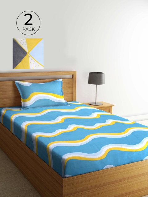 

KLOTTHE Blue & Yellow Geometric 210 TC 2 Single Bedsheet with 2 Pillow Covers