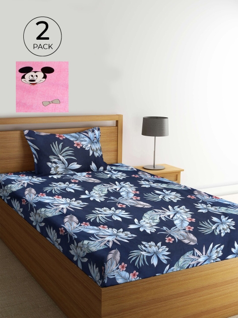 

KLOTTHE Set Of 2 Multicoloured Printed Cotton 210 TC Single Bedsheet with Pillow Covers, Multi