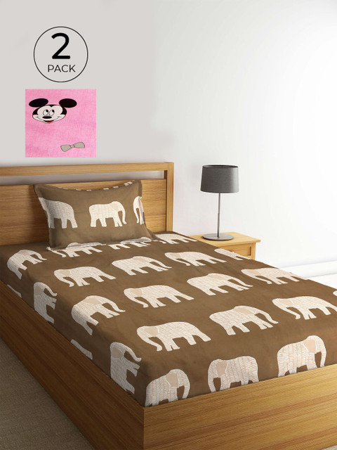 

KLOTTHE Set Of 2 Multicoloured Printed Cotton 210 TC Single Bedsheet with Pillow Covers, Multi