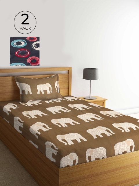 

KLOTTHE Set Of 2 Multicoloured Printed Cotton 210 TC Single Bedsheet with Pillow Covers, Multi