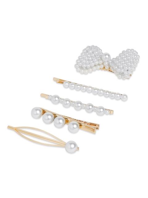 

20Dresses Women Gold-Toned & White Set of 5 Embellished Hair Accessory Set