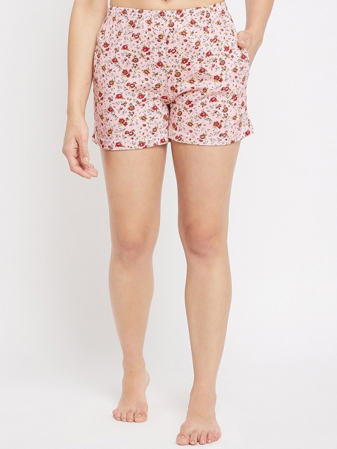 

Clovia Women Pink & Red Printed Cotton Lounge Shorts
