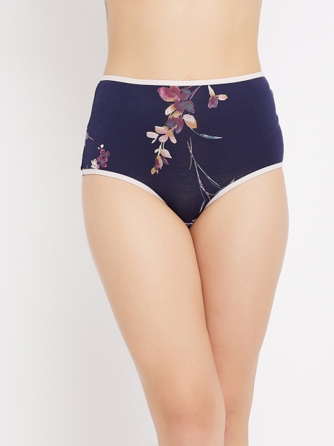 

Clovia Women Navy Blue Cotton High-Waist Floral Print Hipster Briefs
