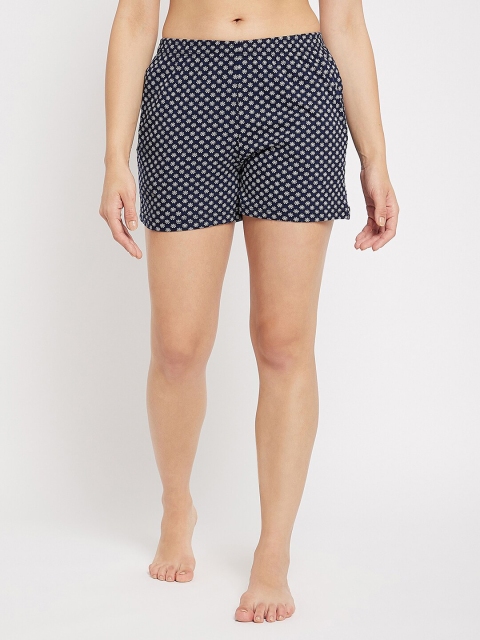 

Clovia Women Navy Blue & White Printed Cotton Lounge Shorts