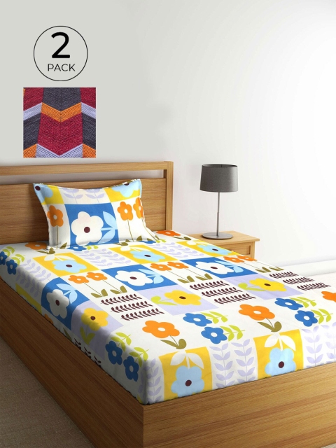 

KLOTTHE White & Blue Floral 210 TC 2 Single Bedsheet with 2 Pillow Covers