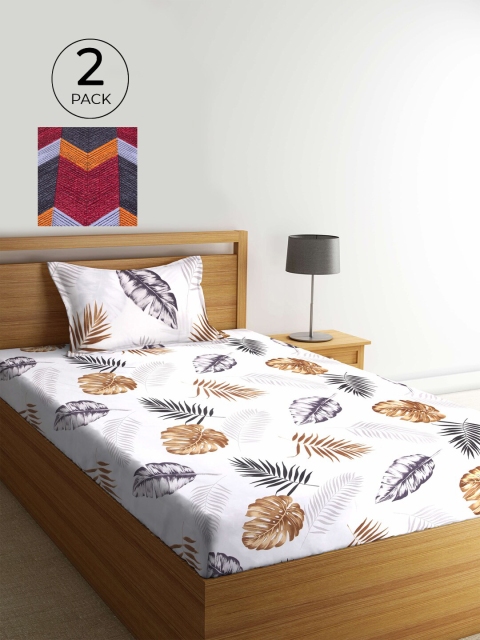 

KLOTTHE Multicoloured Floral 210 TC 2 Single Bedsheet with 2 Pillow Covers, Multi
