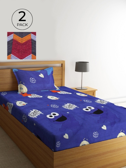 

KLOTTHE Blue & Red Cartoon Characters 210 TC 2 Single Bedsheet with 2 Pillow Covers