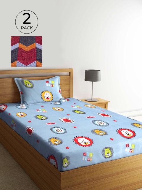 

KLOTTHE Blue & Red Cartoon Characters 210 TC 2 Single Bedsheet with 2 Pillow Covers