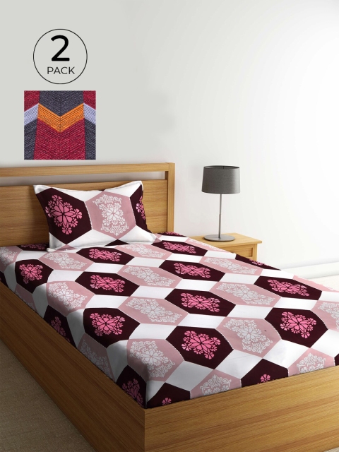 

KLOTTHE Multicoloured Geometric 210 TC 2 Single Bedsheet with 2 Pillow Covers, Multi