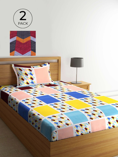 

KLOTTHE Multicoloured Geometric 210 TC 2 Single Bedsheet with 2 Pillow Covers, Multi