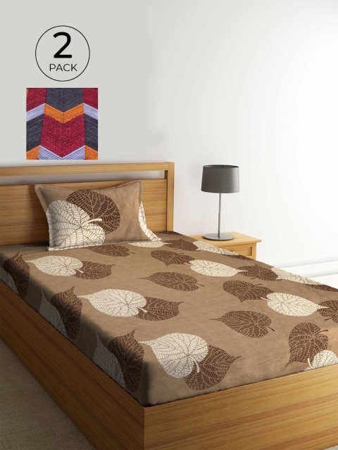

KLOTTHE Brown & Maroon Floral 210 TC 2 Single Bedsheet with 2 Pillow Covers