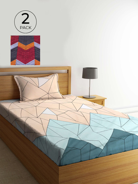 

KLOTTHE Multicoloured Geometric 210 TC 2 Single Bedsheet with 2 Pillow Covers, Multi