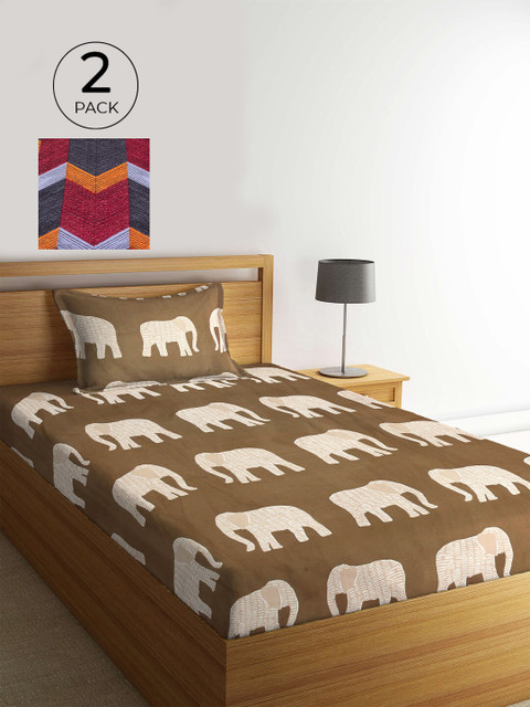 

KLOTTHE Multicoloured Conversational 210 TC 2 Single Bedsheet with 2 Pillow Covers, Multi