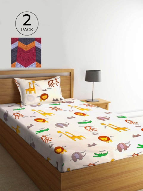 

KLOTTHE White & Yellow Graphic 210 TC 2 Single Bedsheet with 2 Pillow Covers