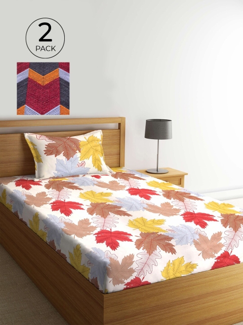 

KLOTTHE Multicoloured Floral 210 TC 2 Single Bedsheet with 2 Pillow Covers, Multi