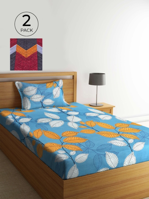 

KLOTTHE Blue & Yellow Floral 210 TC 2 Single Bedsheet with 2 Pillow Covers