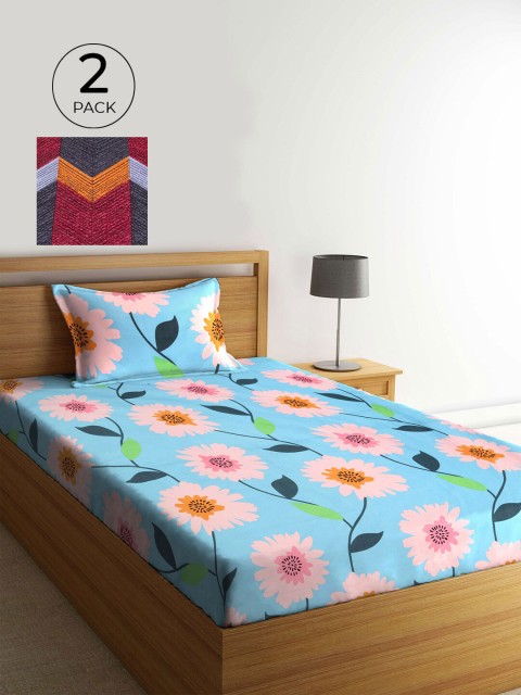 

KLOTTHE Blue & Red Floral 210 TC 2 Single Bedsheet with 2 Pillow Covers