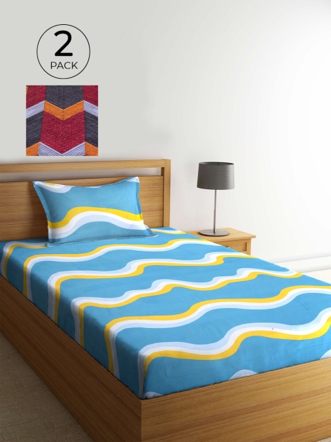

KLOTTHE Blue & Maroon 210 TC 2 Single Bedsheet with 2 Pillow Covers