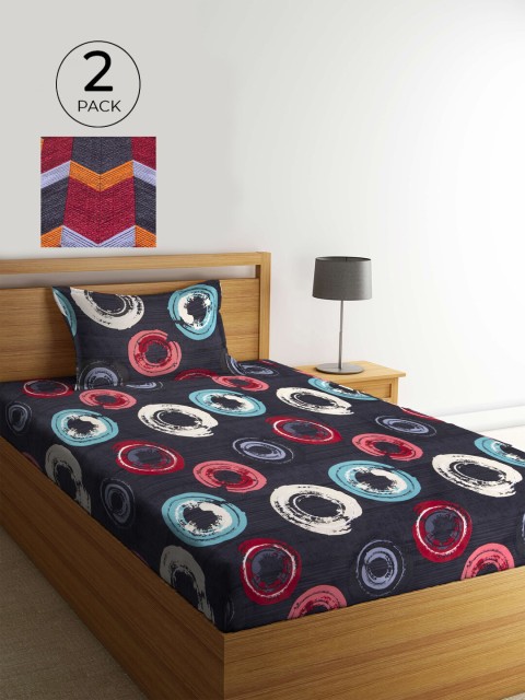 

KLOTTHE Blue & Pink Geometric 210 TC 2 Single Bedsheet with 2 Pillow Covers