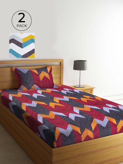 

KLOTTHE Multicoloured Geometric 210 TC 2 Single Bedsheet with 2 Pillow Covers, Multi