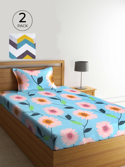 

KLOTTHE Blue & White Floral 210 TC 2 Single Bedsheet with 2 Pillow Covers