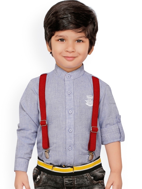 

RIKIDOOS Boys Blue Opaque Casual Shirt With Suspender