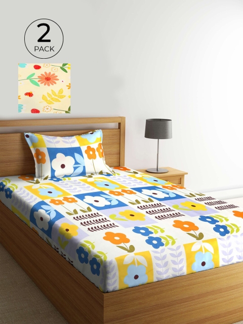 

KLOTTHE Pack Of 2 Multicoloured Floral 210 TC 2 Single Bedsheet with 2 Pillow Covers, Multi