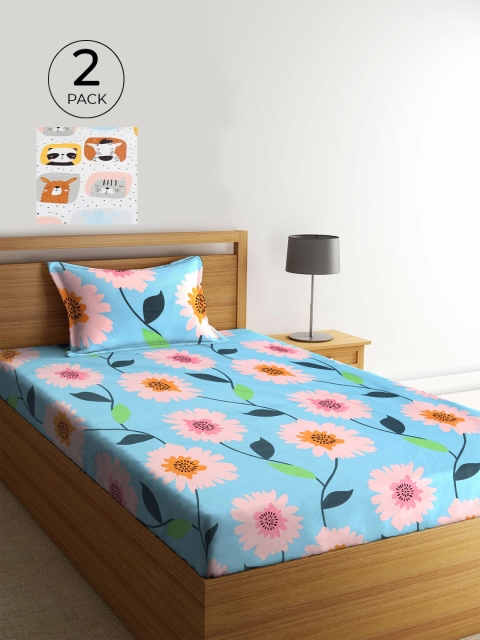 

KLOTTHE Multicoloured Floral 210 TC 2 Single Bedsheet with 2 Pillow Covers, Multi