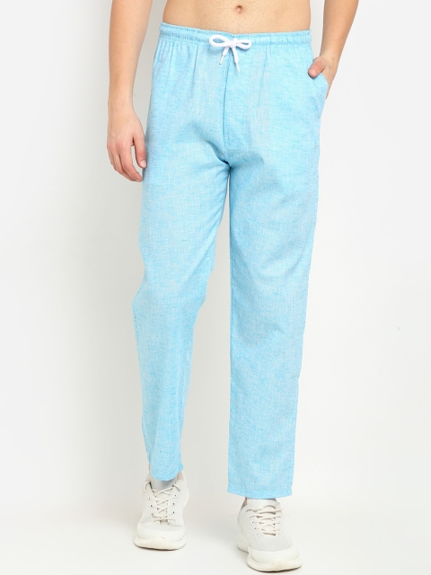 

Jainish Men's Linen Cotton Track Pants, Blue