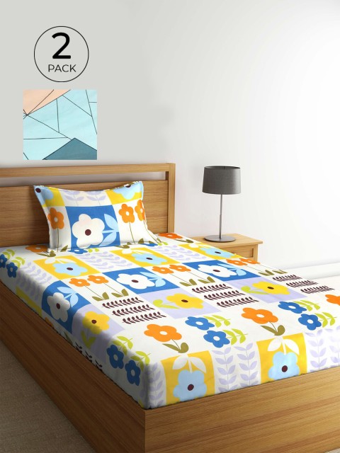 

KLOTTHE Multicoloured Floral 210 TC 2 Single Bedsheet with 2 Pillow Covers, Multi