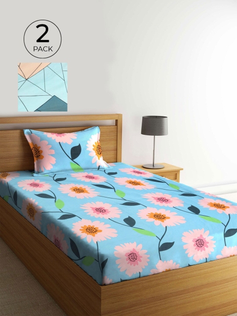 

KLOTTHE Multicoloured Floral 210 TC 2 Single Bedsheet with 2 Pillow Covers, Multi