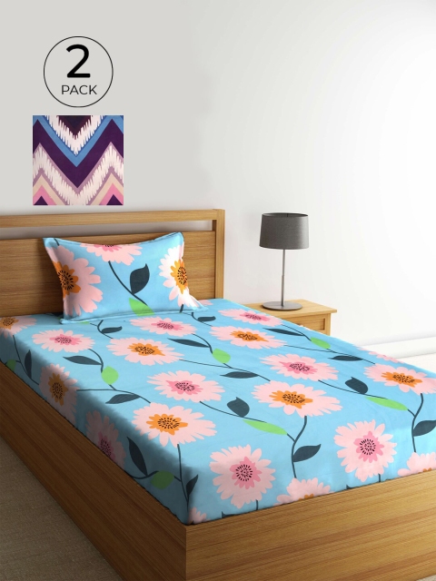 

KLOTTHE Multicoloured Floral 210 TC 2 Single Bedsheet with 2 Pillow Covers, Multi