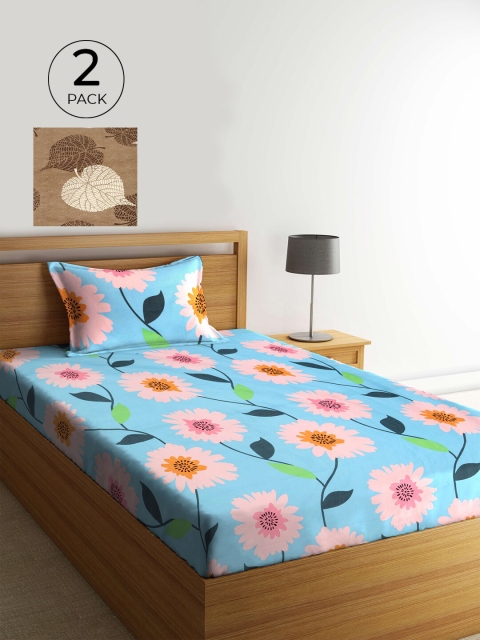 

KLOTTHE Pack Of 2 Multicoloured Floral 210 TC 2 Single Bedsheet with 2 Pillow Covers, Multi