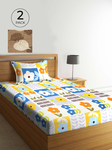

KLOTTHE Multicoloured Floral 210 TC 2 Single Bedsheet with 2 Pillow Covers, Multi