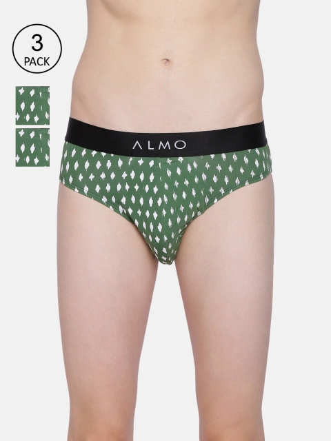 

Almo Wear Men Pack Of 3 Green & White Abstract Printed Organic Cotton Basic Briefs