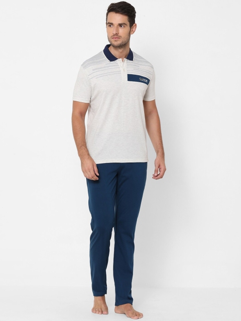

Sweet Dreams Men White & Blue Striped Night suit