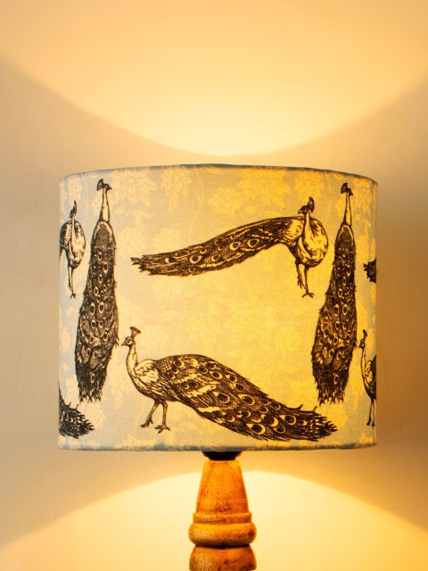 

green girgit Blue & Beige Peacocks Printed Fabric Contemporary Table Lamp Shade