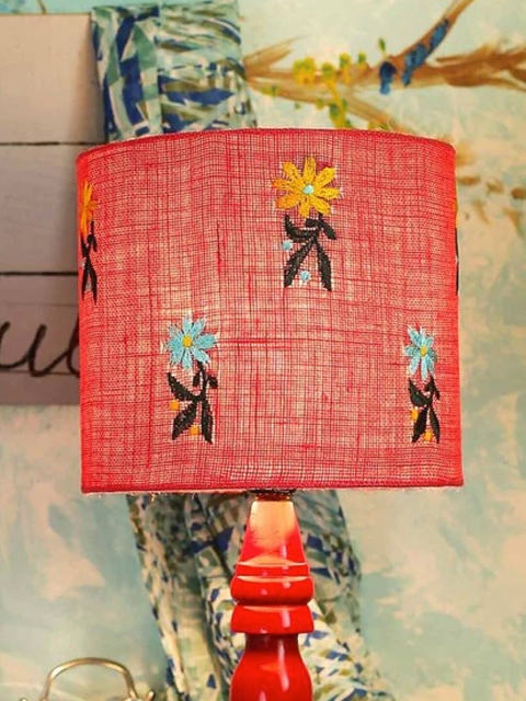 

green girgit Pink Floral Embroidered Fabric Contemporary Table Lamp Shade